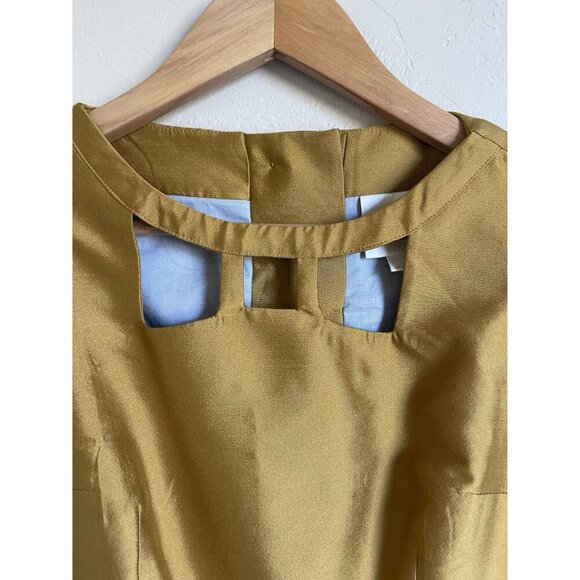 ANTHROPOLOGIE Maeve Chardonnay Sheen Dress 8 Cutout Silk Wool Blend Sleeveless Y - Picture 11 of 12